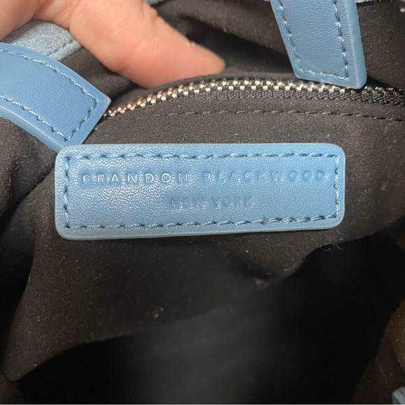 BRANDON BLACKWOOD Blue Suede Satchel Crossbody - Picture 10 of 11